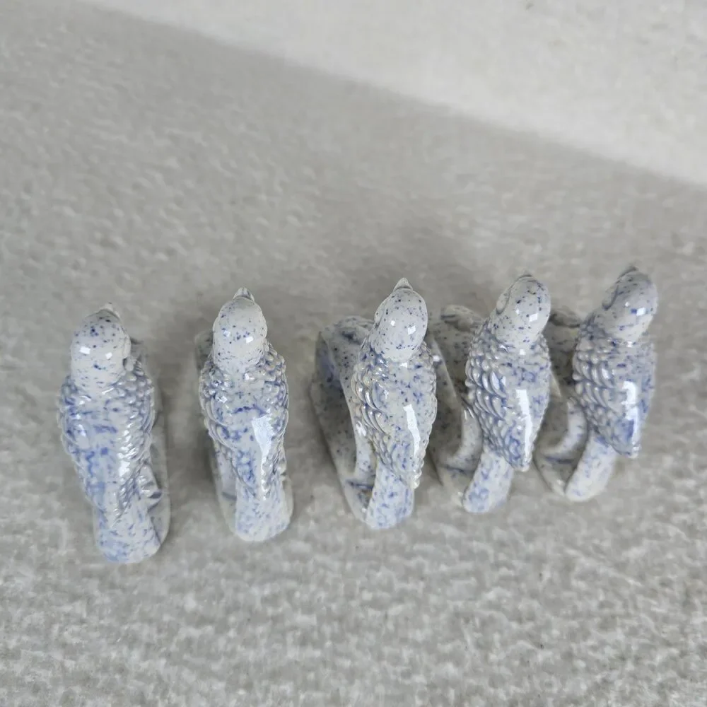 Vintage Chinoiserie Blue and White Bird Ceramic Napkin Holders Set of 5